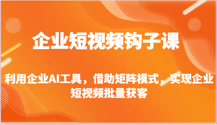 企业短视频钩子课-利用企业AI工具，借助矩阵模式，实现企业短视频批量获客 - 猎人社区-猎人社区