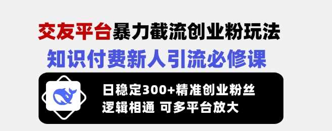 交友平台暴力截流创业粉玩法，知识付费新人引流必修课，日稳定300+精准创业粉丝，逻辑相通可多平台放大 - 猎人社区-猎人社区