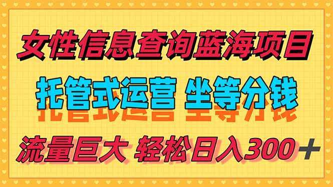 稳定日入300＋，小众信息查询蓝海项目，全程懒人式托管，解放你的时间 - 猎人社区-猎人社区