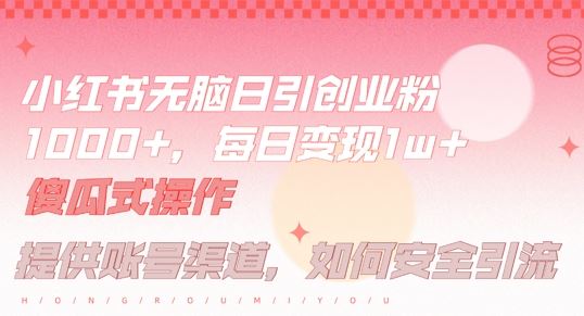 小红书无脑每日引流创业粉500+，小白每天只花半小时，躺赚长尾收益【揭秘】 - 猎人社区-猎人社区