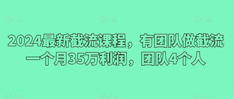 2024最新截流课程，有团队做截流一个月35万利润，团队4个人 - 猎人社区-猎人社区