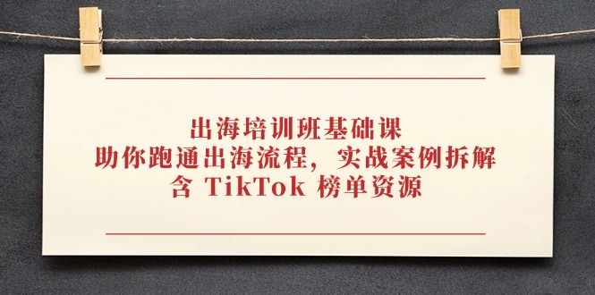 出海培训班基础课，助你跑通出海流程，实战案例拆解，含TikTok榜单资源