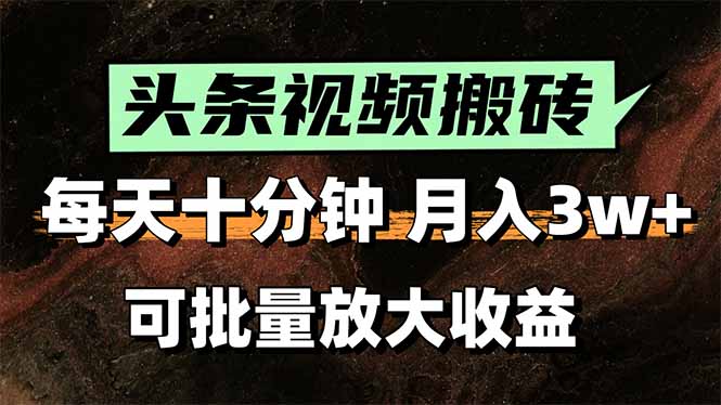 （15268期）头条视频搬砖，每天10分钟，小白轻松月入3万+，可批量放大收益-大牛创业网