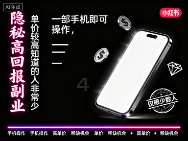 小红书拉新野路子项目，一部手机即可操作，单价较高知道的人非常少