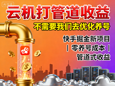 快手倔金天花板项目，不需要我们去优化养号，云机打管道收益.png