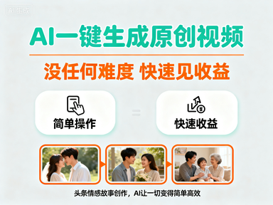 头条情感故事项目，AI一键生成原创视频，没任何难度快速见收益