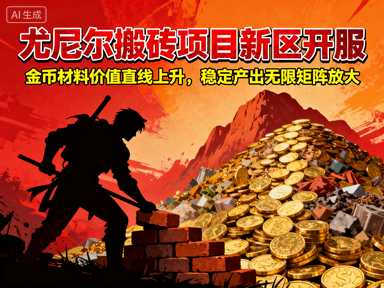 老牌尤尼尔搬砖项目，新区开服金币材料价值直线上升，稳定产出无限矩阵放大