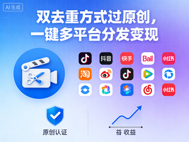 中视频项目新玩法,双去重方式过原创,一键多平台分发变现