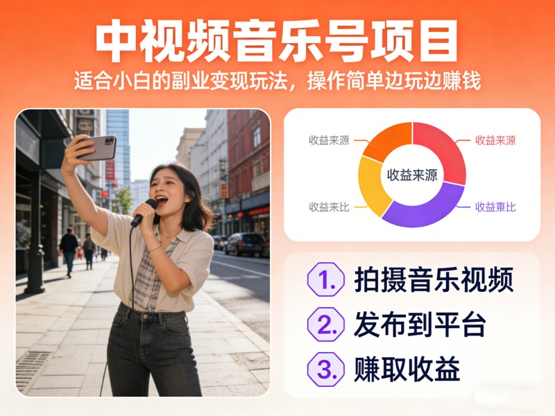 中视频音乐号项目，适合小白的副业变现玩法，操作简单边玩边赚钱