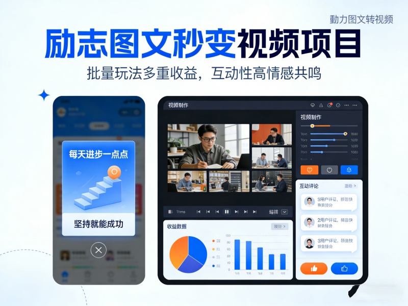 励志图文秒变视频项目，批量玩法多重收益，互动性高情感共鸣