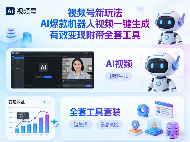 视频号新玩法，AI爆款机器人视频一键生成，有效变现附带全套工具