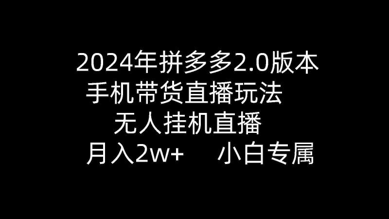 （9768期）2024年拼多多2.0版本，手机带货直播玩法，无人挂机直播， 月入2w+， 小…