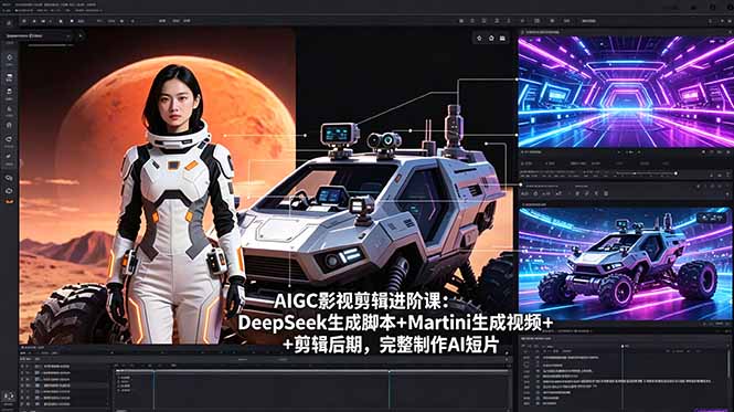 <span style='color:#078a00'>AIGC影视剪辑进阶课:DeepSeek生成脚本+Martini生成视频+剪辑后期,完整制作AI短片</span>