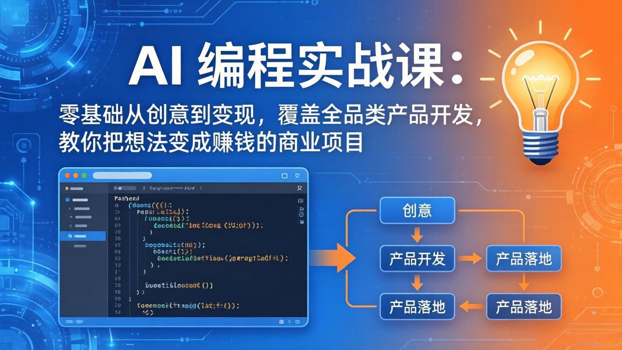 <span style='color:#001aff'>AI编程实战课-第三期-5月9更新:零基础从创意到变现,覆盖全品类产品开发,把想法变成赚钱项目</span>