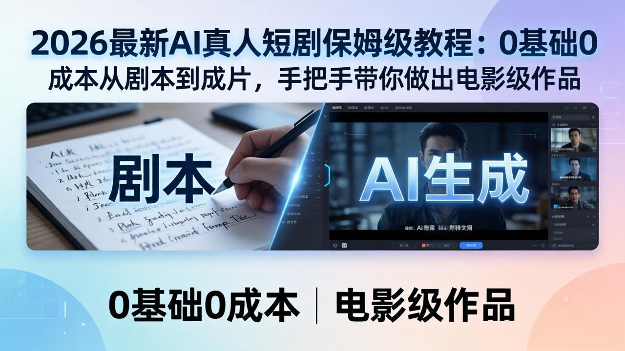 <span style='color:#a100e0'>2026最新AI真人短剧保姆级教程：0基础0成本</span>
