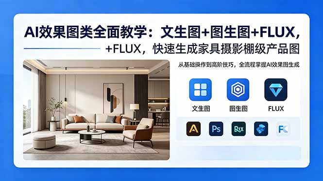<span style='color:#ff0000'>AI效果图类全面教学:文生图+图生图+FLUX,快速生成家具摄影棚级产品图</span>
