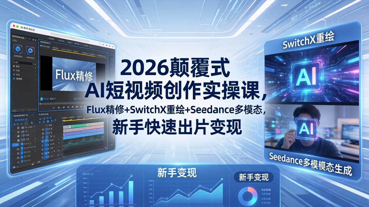 <span style='color:#ff0000'>2026颠覆式 AI短视频创作课-5月更新,Flux精修+SwitchX重绘+Seedance多模态,新手快速出片变现</span>