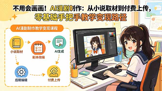 <span style='color:#ff0000'>不用会画画!AI漫剧制作:从小说取材到付费上传,零基础手把手教学变现路径</span>
