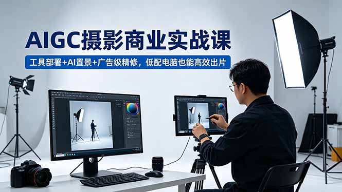 <span style='color:#078a00'>AIGC 摄影商业实战课,工具部署+AI置景+广告级精修,低配电脑也能高效出片</span>