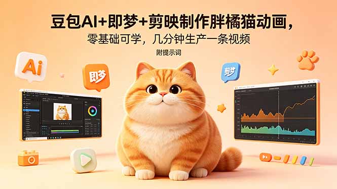 <span style='color:#a100e0'>豆包AI+即梦+剪映制作胖橘猫动画，零基础可学，几分钟生产一条视频，附提示词</span>