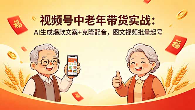 <span style='color:#bd7800'>视频号中老年带货实战：AI生成爆款文案+克隆配音，图文视频批量起号</span>