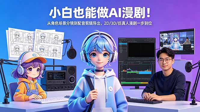 <span style='color:#001aff'>小白也能做AI漫剧！从角色场景分镜到配音剪辑导出，2D/3D/仿真人漫剧一步到位</span>