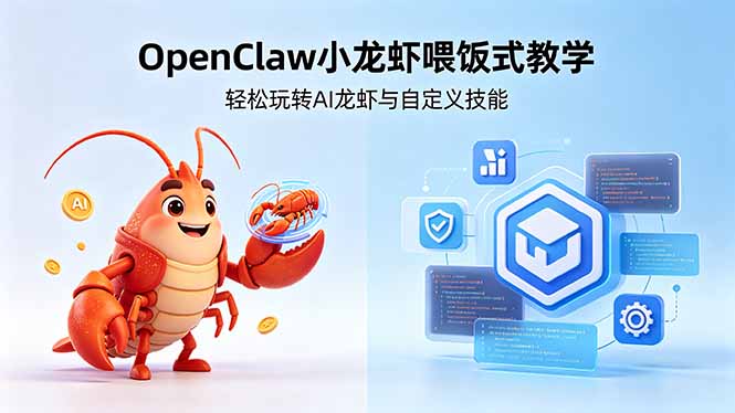 <span style='color:#001aff'>不用懂技术！OpenClaw小龙虾喂饭式教学，轻松玩转AI龙虾与自定义技能</span>