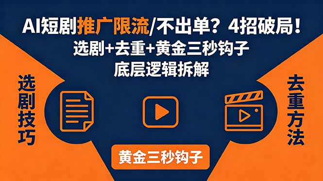 <span style='color:#bd7800'>AI短剧推广总被限流、不出单？4招选剧+去重技巧+黄金三秒钩子，手把手拆解底层逻辑</span>