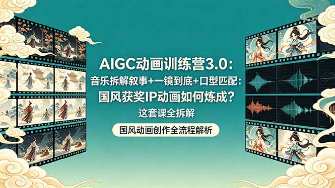 <span style='color:#bd7800'>AIGC动画训练营3.0：音乐拆解叙事+一镜到底+口型匹配：国风获奖IP动画如何炼成？这套课全拆解</span>