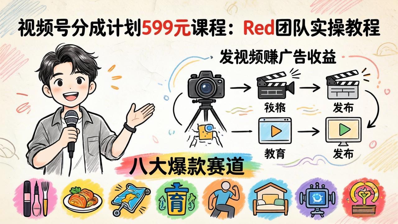<span style='color:#001aff'>视频号分成计划599元课程:Red团队实操教程,发视频赚广告收益,八大爆款赛道全掌握</span>