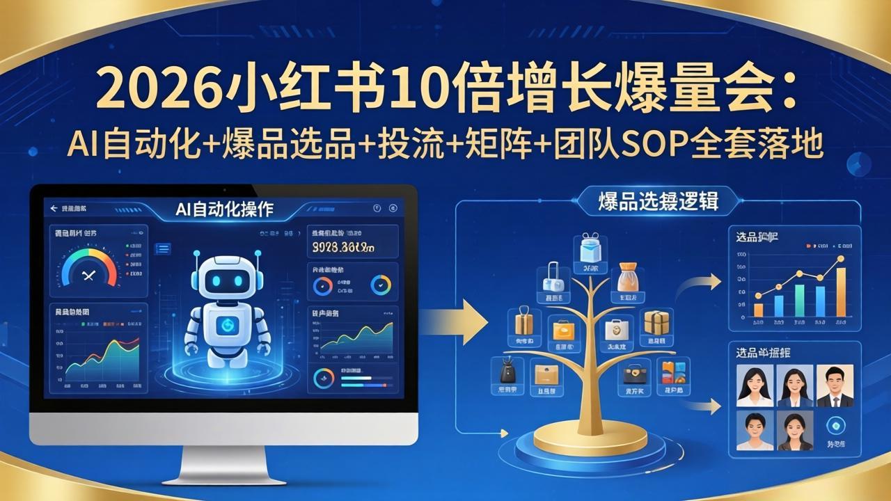 <span style='color:#001aff'>2026小红书10倍增长爆量会-更新:AI自动化+爆品选品+投流+矩阵+团队SOP全套落地</span>