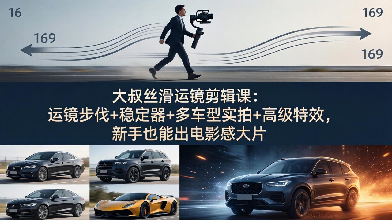 <span style='color:#bd7800'>大叔丝滑运镜剪辑课:运镜步伐+稳定器+多车型实拍+高级特效,新手也能出电影感大片</span>