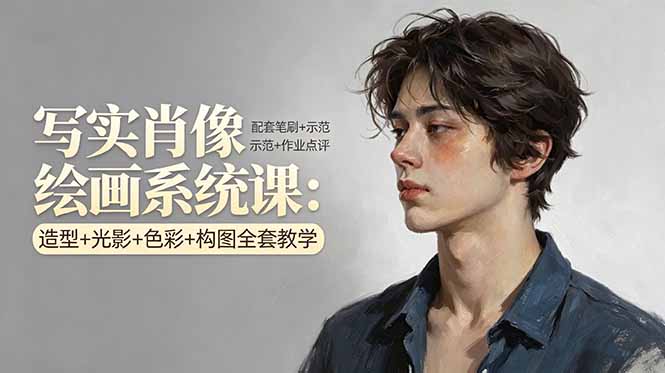 <span style='color:#001aff'>写实肖像绘画系统课:造型+光影+色彩+构图全套教学,配套笔刷+示范+作业点评</span>
