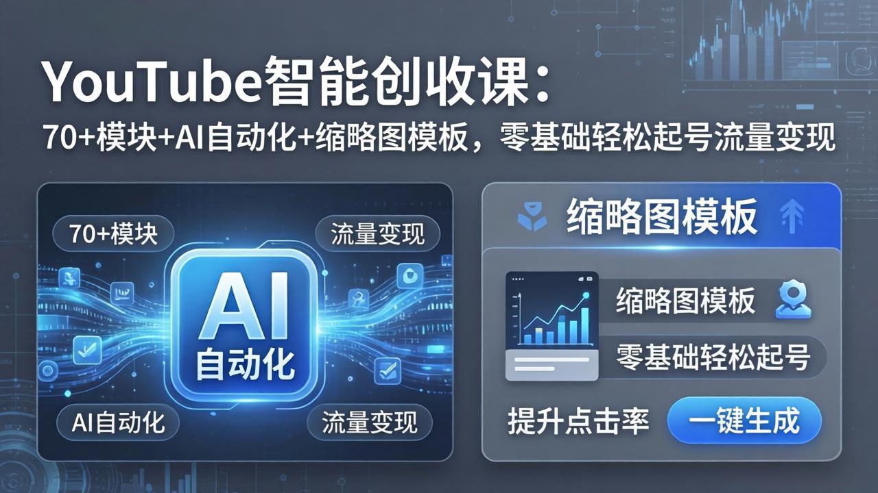 <span style='color:#078a00'>YouTube智能创收课：70+模块+AI自动化+缩略图模板，零基础轻松起号流量变现</span>