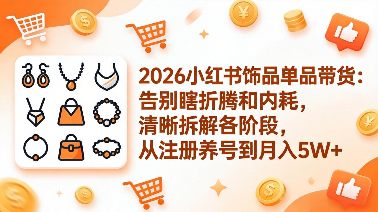 <span style='color:#a100e0'>2026小红书饰品单品带货：告别瞎折腾和内耗，清晰拆解各阶段，从注册养号到月入</span>