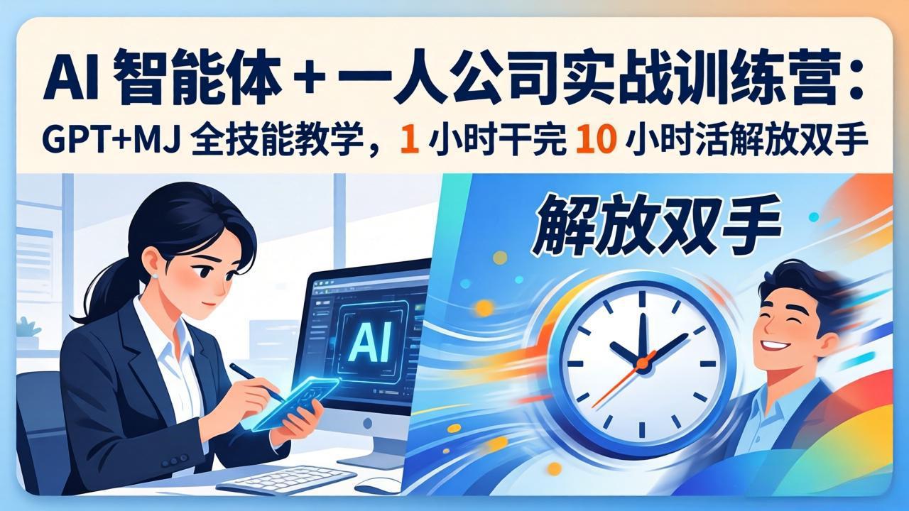 <span style='color:#078a00'>AI 智能体 + 一人公司实战训练营：GPT+MJ 全技能教学，1 小时干完 10 小时活解放双手</span>