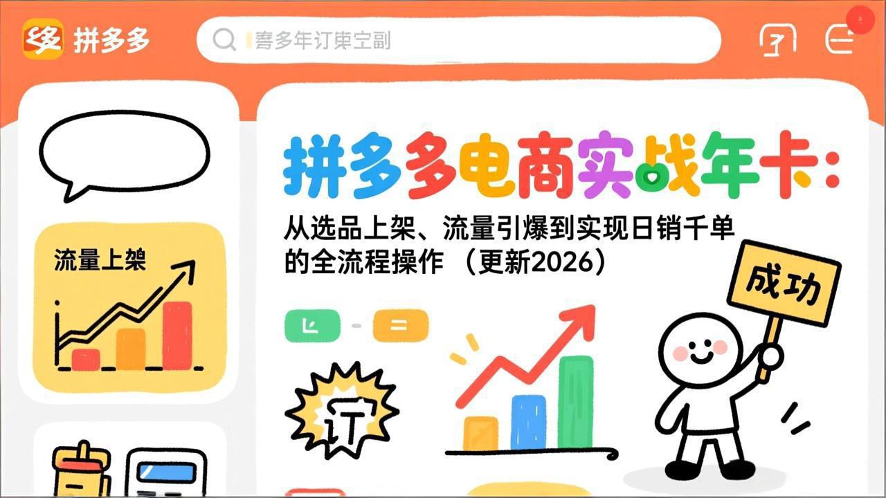 <span style='color:#001aff'>拼多多电商实战年卡：从选品上架、流量引爆到实现日销千单的全流程操作（更新2026年3月</span>