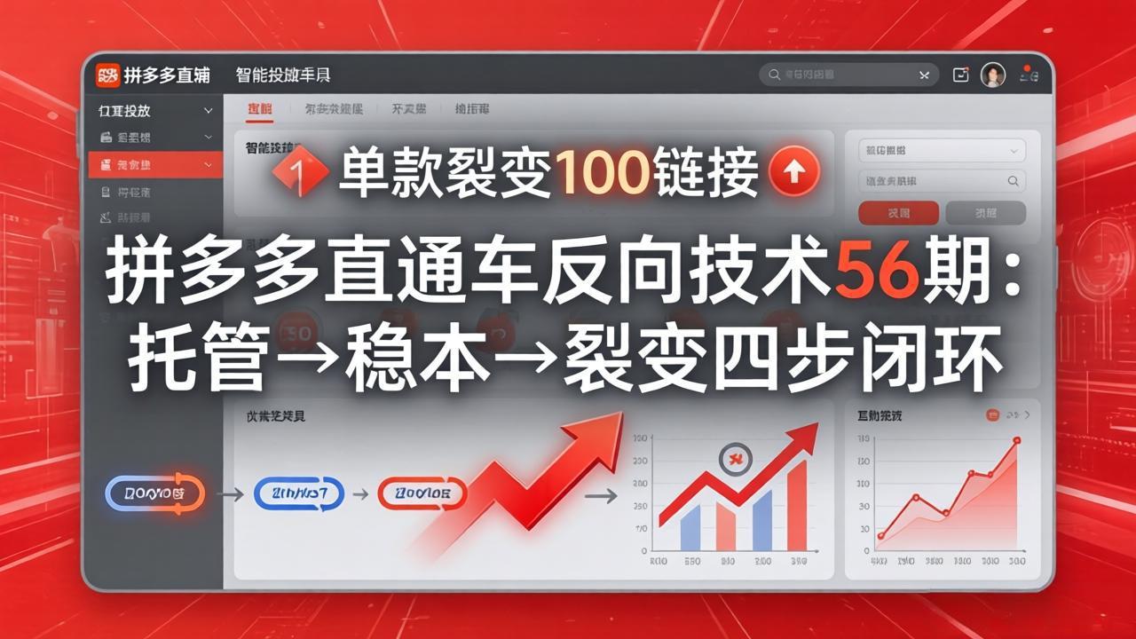 <span style='color:#078a00'>拼多多直通车反向技术56期：托管→稳本→裂变四步闭环，单款裂变100链接抢占核心流量</span>