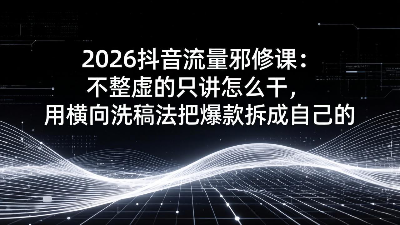 <span style='color:#bd7800'>2026抖音流量邪修课：不整虚的只讲怎么干，用横向洗稿法把爆款拆成自己的</span>