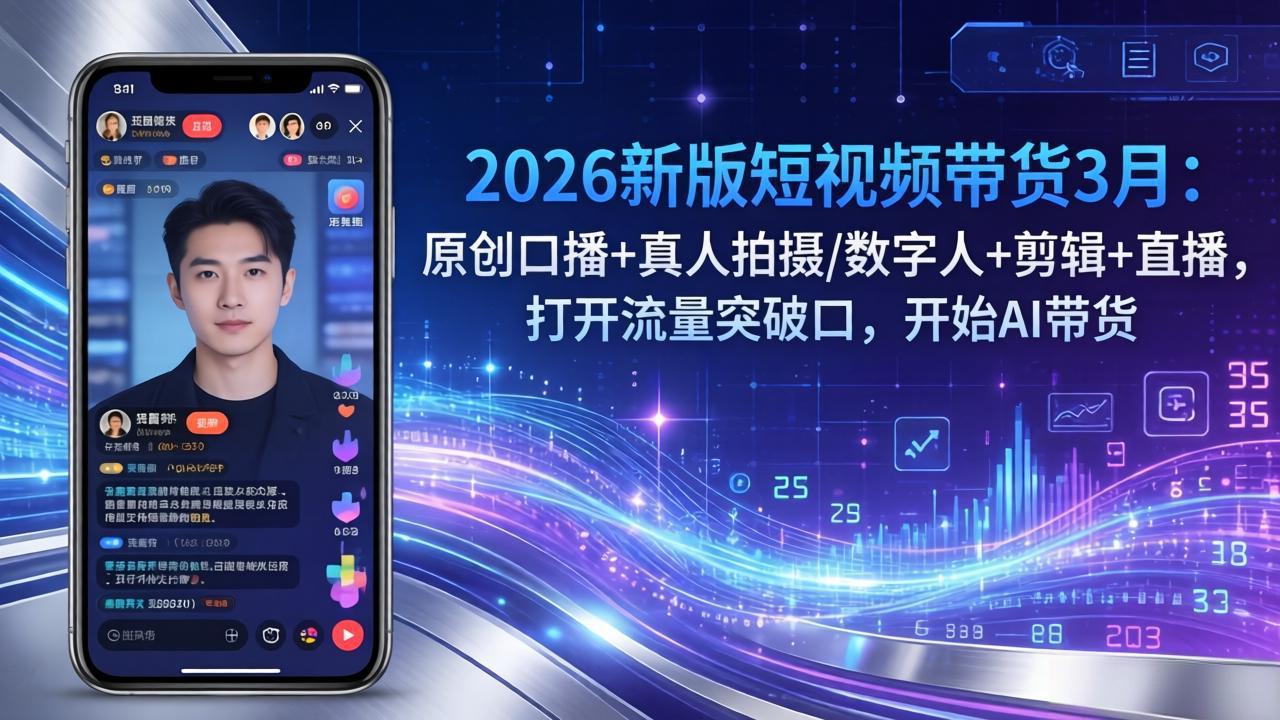 <span style='color:#bd7800'>2026新版短视频带货3月：原创口播+真人拍摄/数字人+剪辑+直播，打开流量突破口，开始AI带货</span>