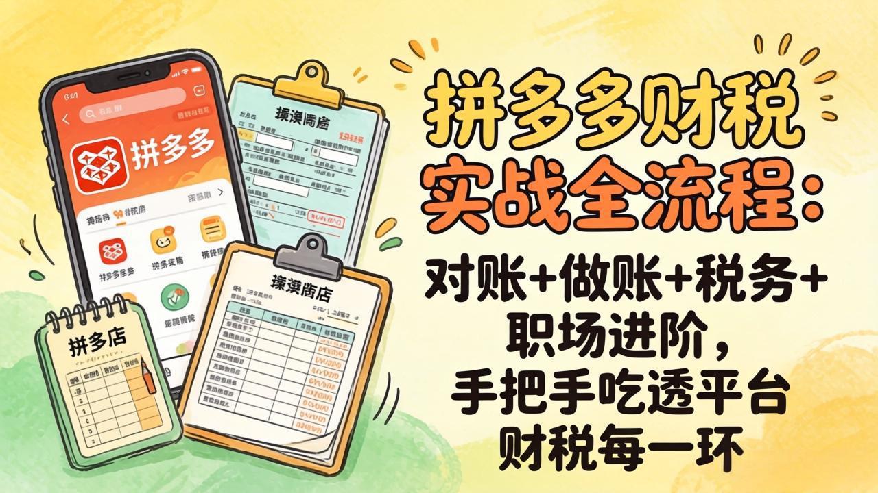 <span style='color:#001aff'>拼多多财税实操全流程：对账+做账+税务+职场进阶，手把手吃透平台财税每一环</span>