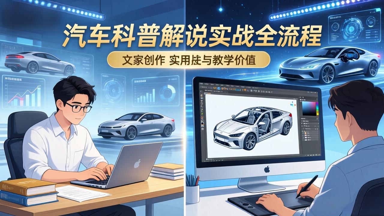 <span style='color:#001aff'>抖音汽车科普解说实战：文案+动画+画面处理+去水印全流程，打造专业汽车科普视频</span>