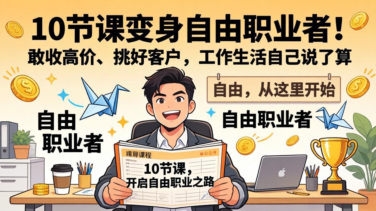 <span style='color:#bd7800'>10 节课变身自由职业者！敢收高价、挑好客户，工作生活自己说了算</span>