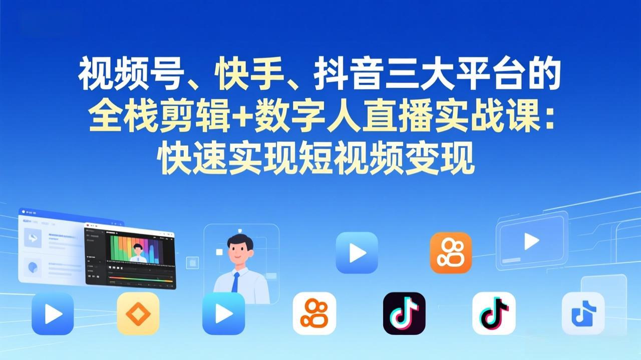 <span style='color:#001aff'>视频号+快手+抖音三大平台的全栈剪辑+数字人直播实战课-3月更新：快速实现短视频变现</span>