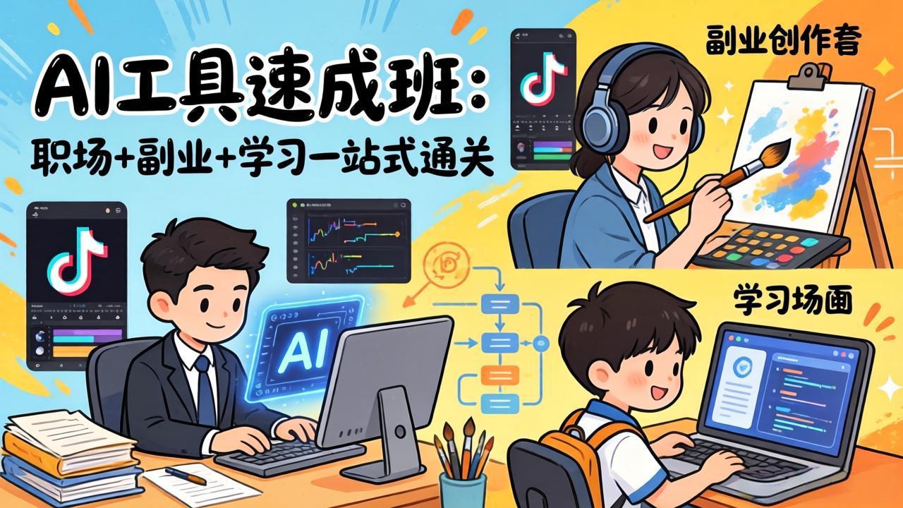 <span style='color:#bd7800'>AI工具速成班：职场+副业+学习一站式通关，20+爆款类型+剪映技巧+抖音算法，0基础快速上手</span>