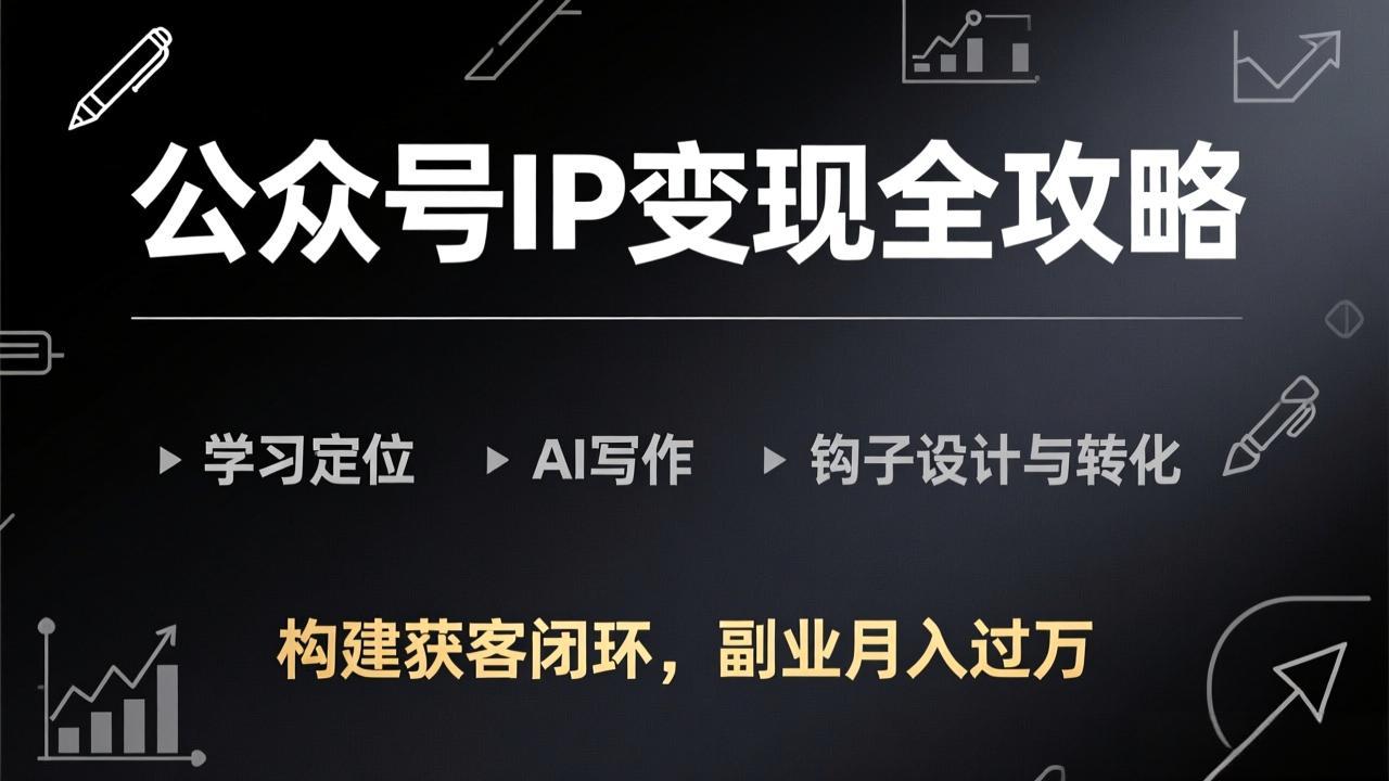 <span style='color:#078a00'>公众号IP变现全攻略-更新,学习定位、AI写作、钩子设计与转化,构建获客闭环,副业月入过万</span>