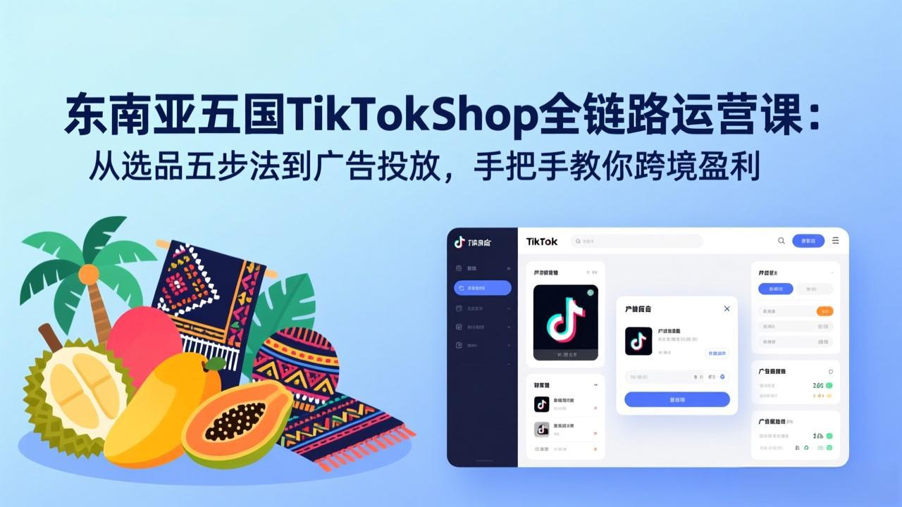 <span style='color:#001aff'>东南亚五国TikTok Shop全链路运营课:从选品五步法到广告投放,手把手教你跨境盈利</span>