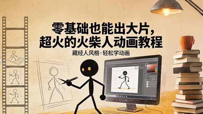 <span style='color:#bd7800'>零基础也能出大片,超火的火柴人动画教程(藏经人风格</span>