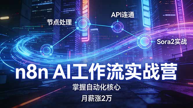 <span style='color:#078a00'>n8n AI工作流实战营,节点处理+API连通+Sora2实战,掌握自动化核心月薪涨2万</span>