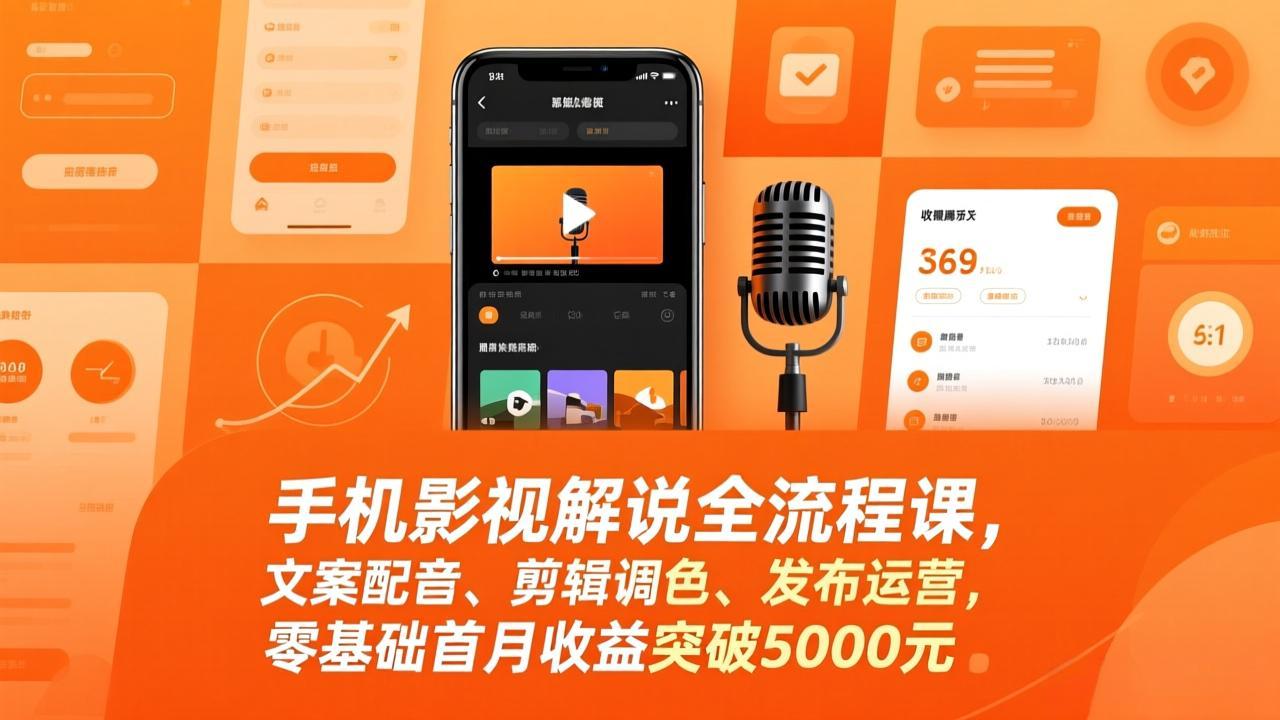 <span style='color:#bd7800'>手机影视解说全流程课，文案配音、剪辑调色、发布运营，零基础首月收益突破5000元</span>